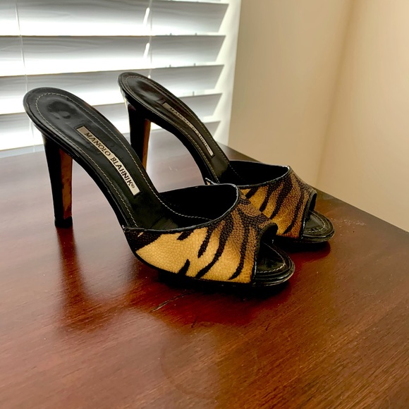 Manolo Blahnik Shoes - Manolo Blahnik Animal Print Slide Heels